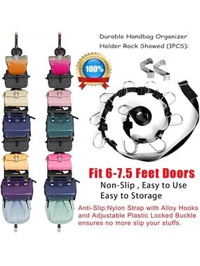 Adjustable Black Webbing Utility Door Purse Hanger